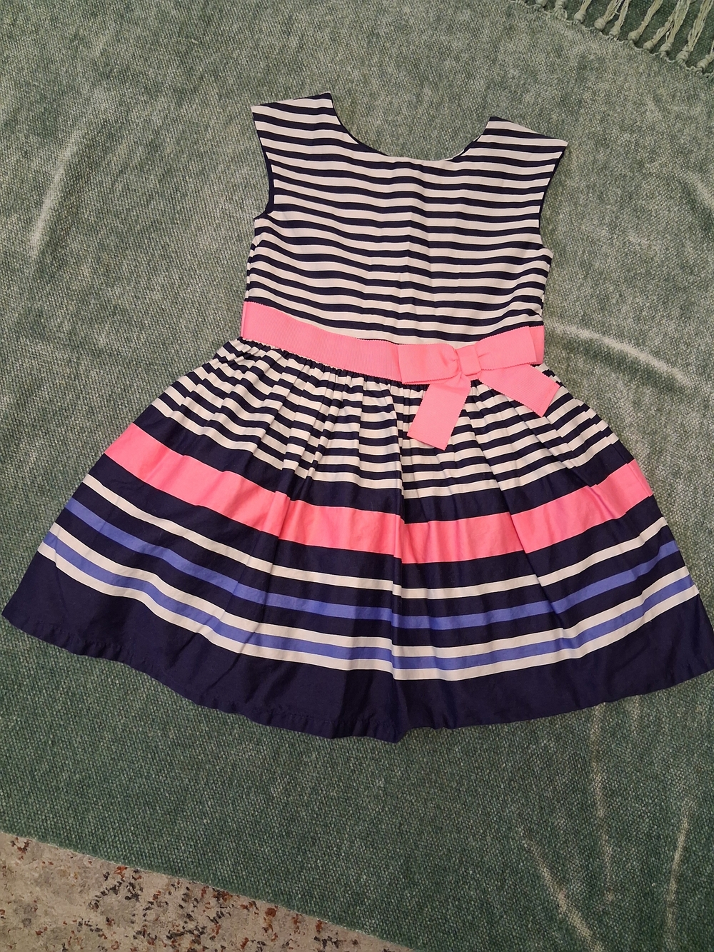 Girls Navy & Pink Striped Fit-and-Flare Dress